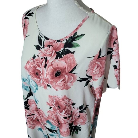 Vanilla Bay Dress Floral Short‎ Sleeve White Pink Roses Short Womens Large - Picture 2 of 13